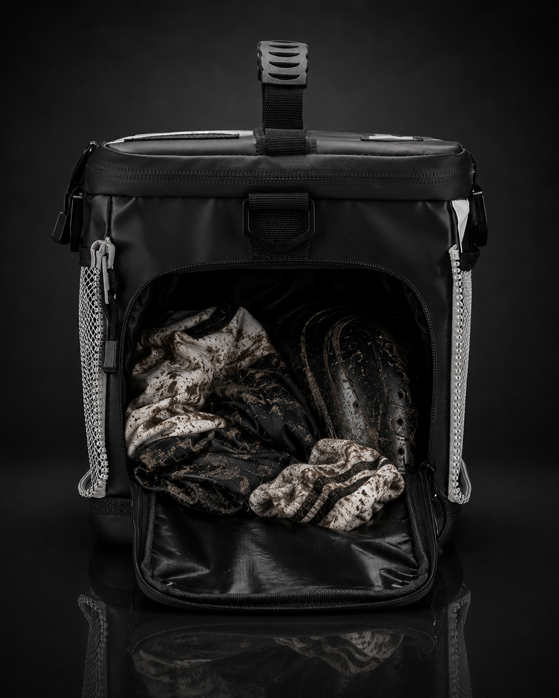 Striker bag with integrated Wet / Dry Locker compartment extended